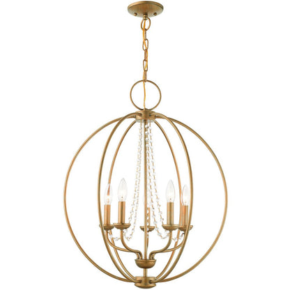 Antiqued Gold Five Light Metal Dimmable Chandelier With Shades HomeRoots