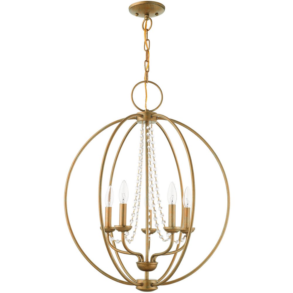Antiqued Gold Five Light Metal Dimmable Chandelier With Shades HomeRoots