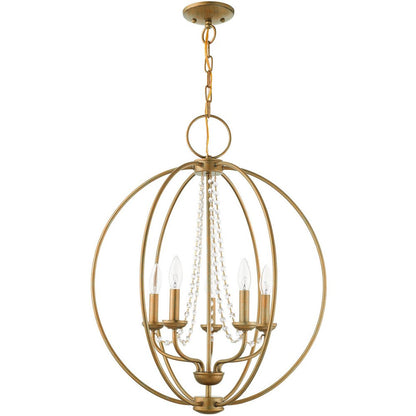 Antiqued Gold Five Light Metal Dimmable Chandelier With Shades HomeRoots