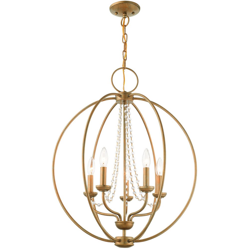 Antiqued Gold Five Light Metal Dimmable Chandelier With Shades HomeRoots