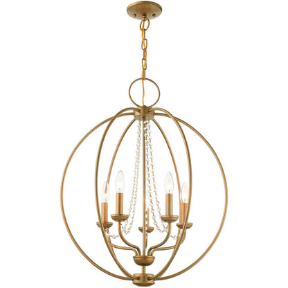 Antiqued Gold Five Light Metal Dimmable Chandelier With Shades HomeRoots