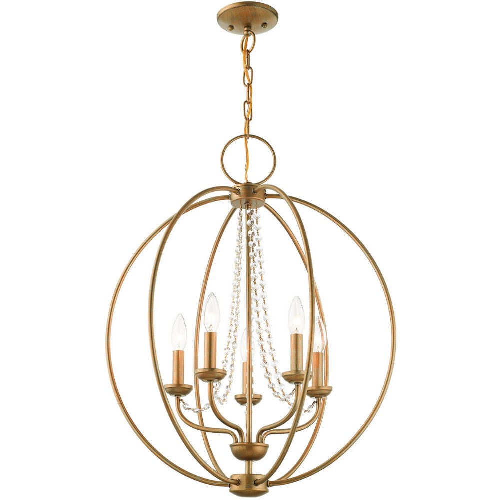 Antiqued Gold Five Light Metal Dimmable Chandelier With Shades HomeRoots