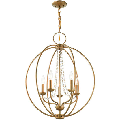 Antiqued Gold Five Light Metal Dimmable Chandelier With Shades HomeRoots