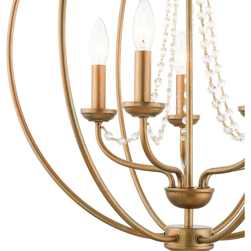 Antiqued Gold Five Light Metal Dimmable Chandelier With Shades HomeRoots