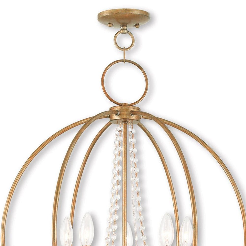 Antiqued Gold Five Light Metal Dimmable Chandelier With Shades HomeRoots