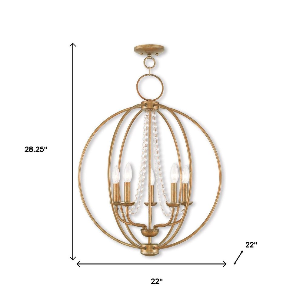 Antiqued Gold Five Light Metal Dimmable Chandelier With Shades HomeRoots