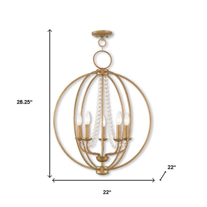 Antiqued Gold Five Light Metal Dimmable Chandelier With Shades HomeRoots