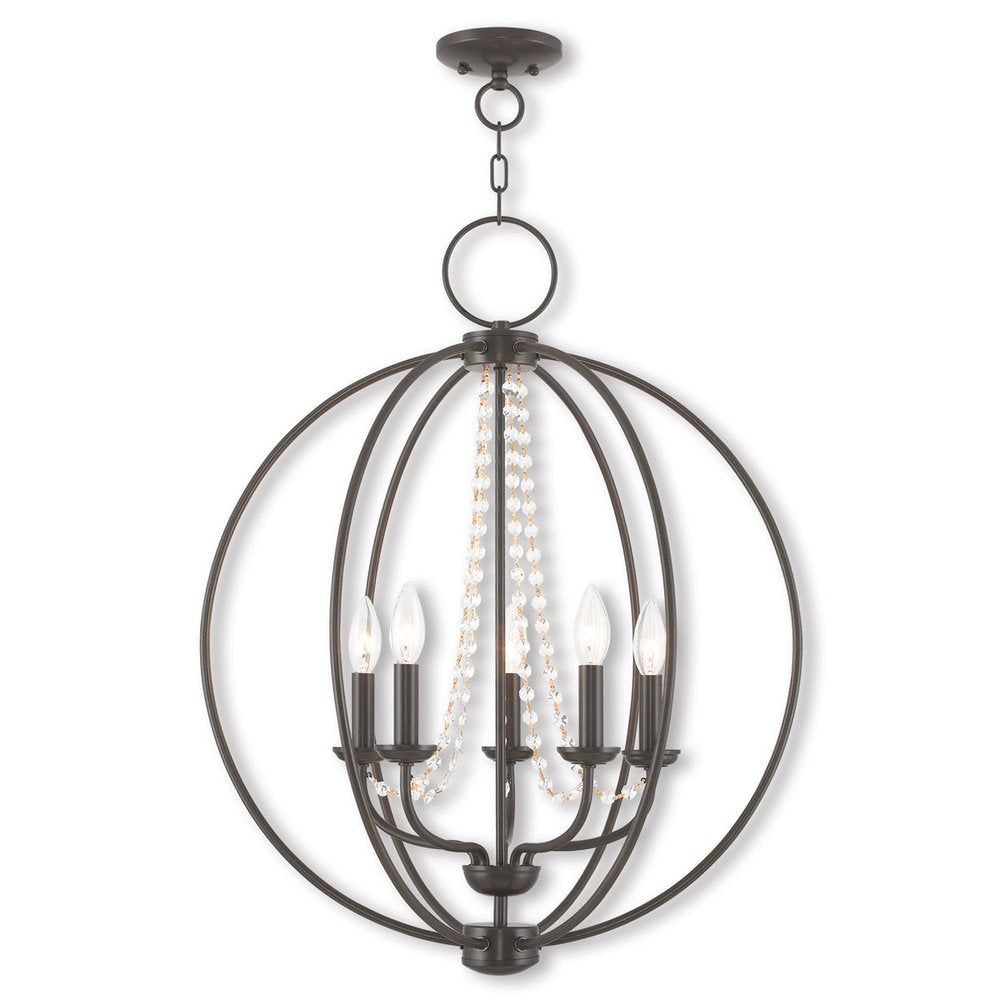 Bronze Five Light Metal Dimmable Chandelier With Shades HomeRoots