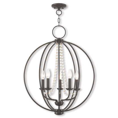 Bronze Five Light Metal Dimmable Chandelier With Shades HomeRoots