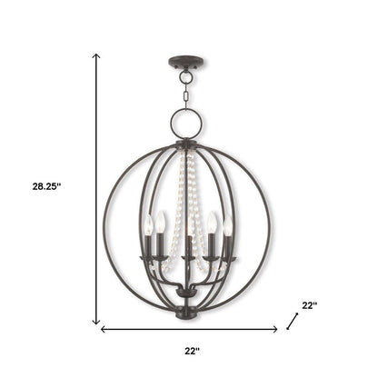 Bronze Five Light Metal Dimmable Chandelier With Shades HomeRoots