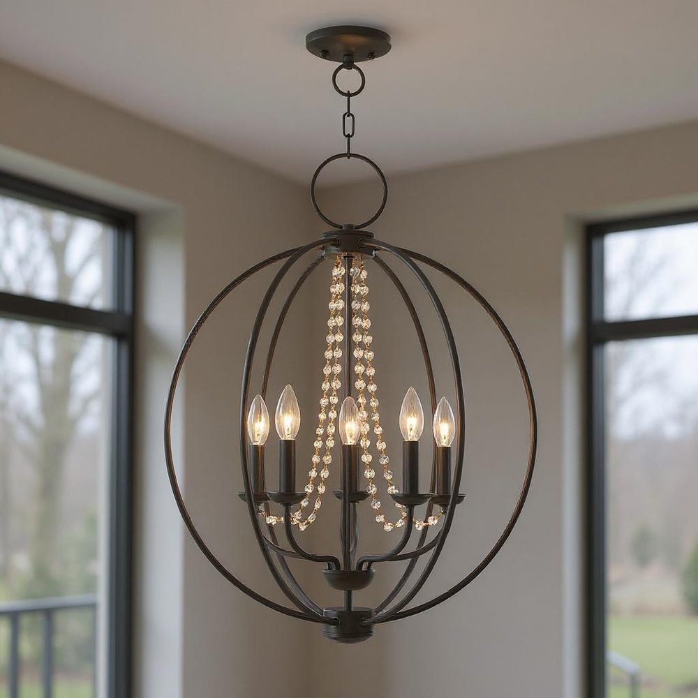Bronze Five Light Metal Dimmable Chandelier With Shades HomeRoots