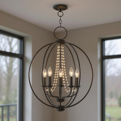 Bronze Five Light Metal Dimmable Chandelier With Shades HomeRoots