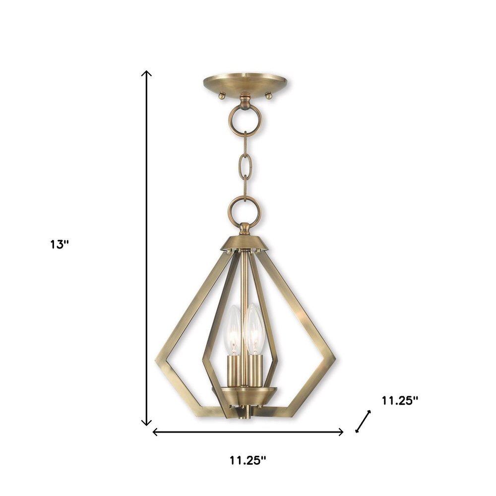 Antiqued Brass Two Light Metal Dimmable Chandelier With Shades HomeRoots