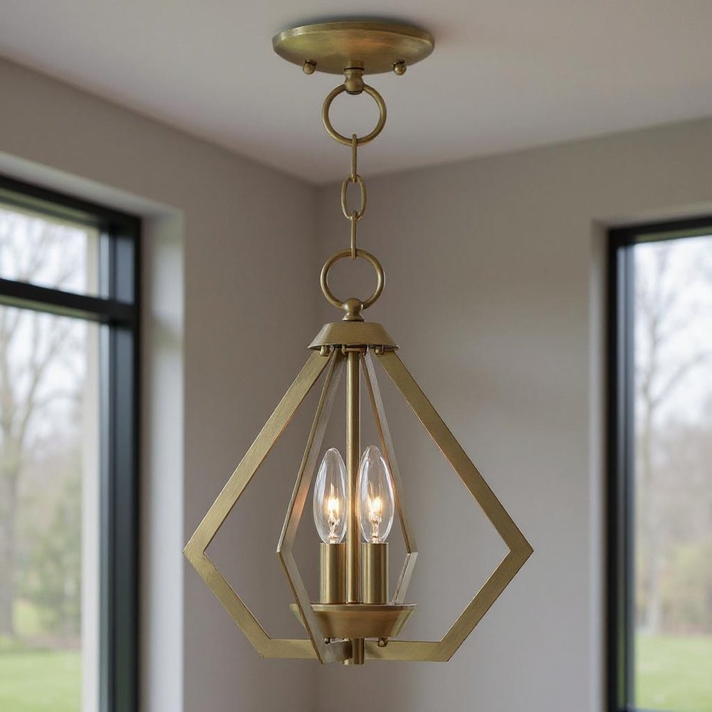 Antiqued Brass Two Light Metal Dimmable Chandelier With Shades HomeRoots