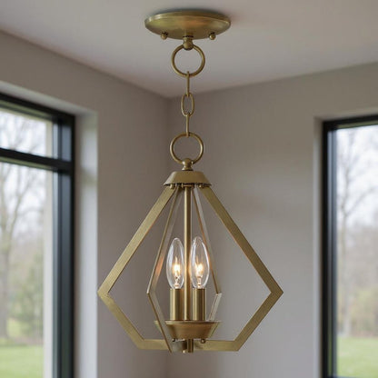 Antiqued Brass Two Light Metal Dimmable Chandelier With Shades HomeRoots
