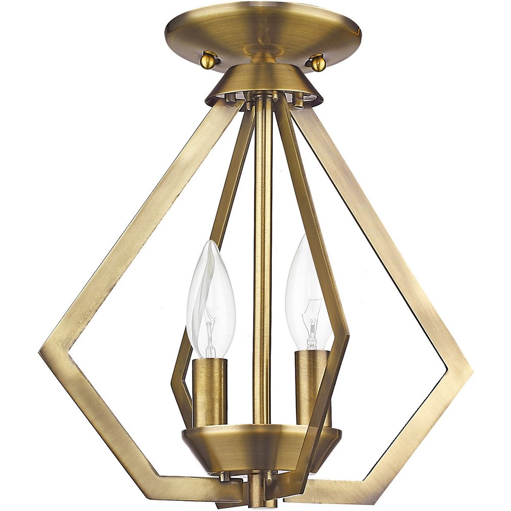 Antiqued Brass Two Light Metal Dimmable Chandelier With Shades HomeRoots