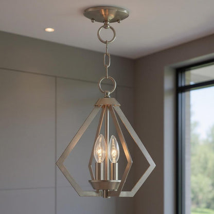 Nickel Two Light Metal Dimmable Chandelier With Shades HomeRoots