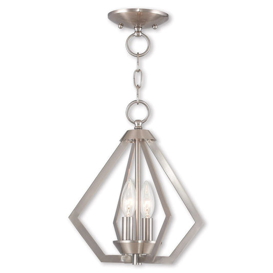 Nickel Two Light Metal Dimmable Chandelier With Shades HomeRoots