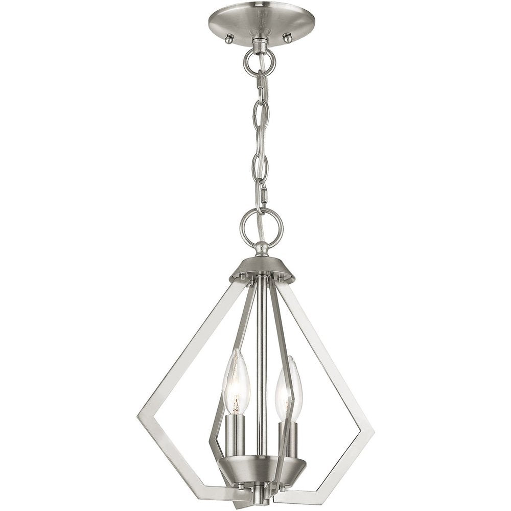 Nickel Two Light Metal Dimmable Chandelier With Shades HomeRoots