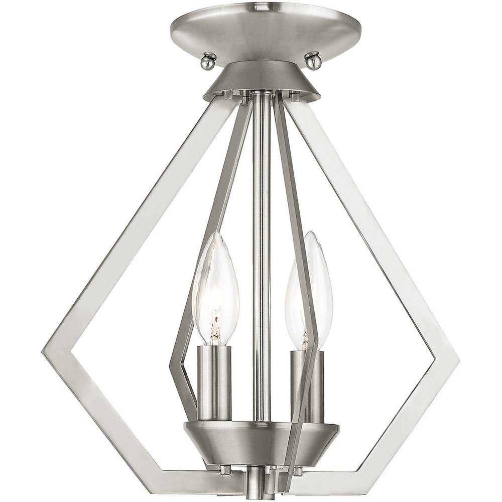 Nickel Two Light Metal Dimmable Chandelier With Shades HomeRoots