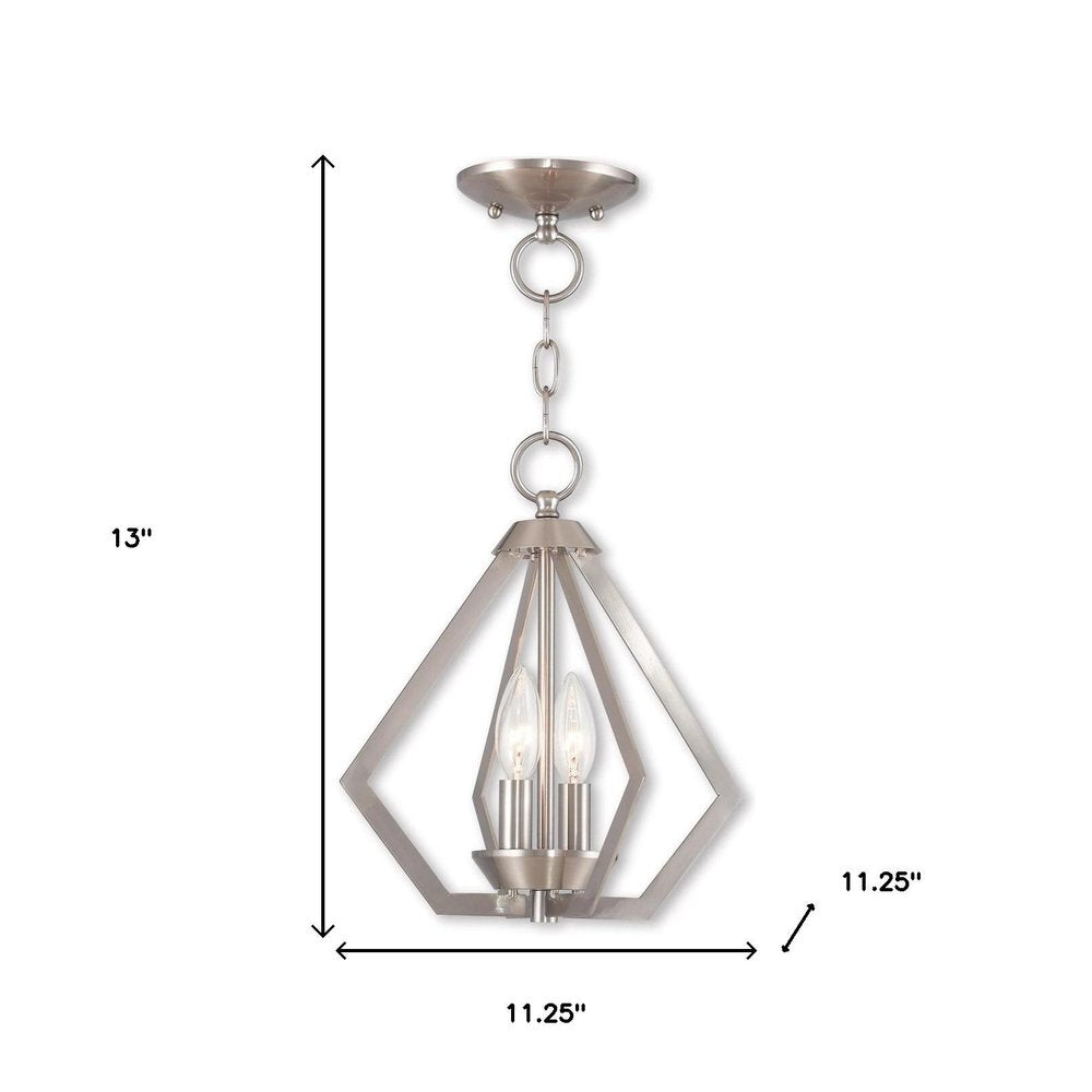 Nickel Two Light Metal Dimmable Chandelier With Shades HomeRoots