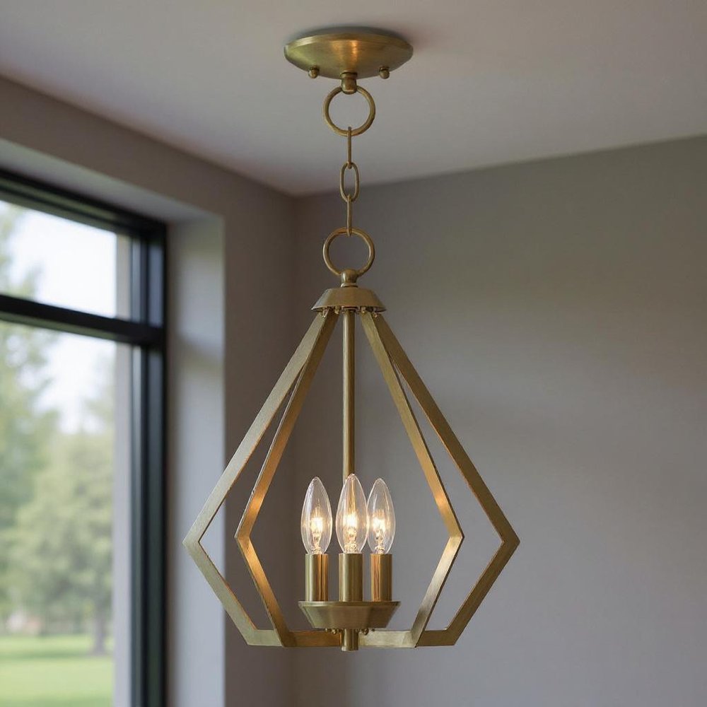 Antiqued Brass Three Light Metal Dimmable Chandelier With Shades HomeRoots