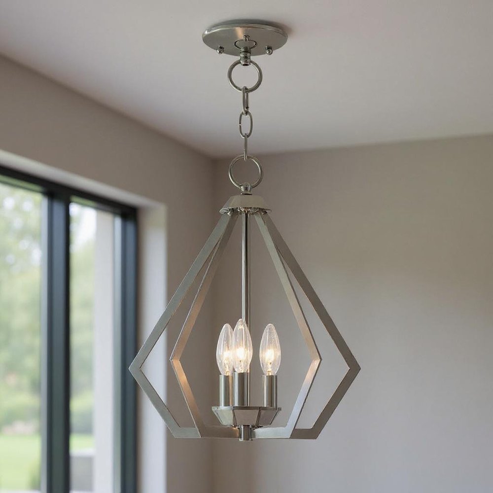 Silver Three Light Metal Dimmable Chandelier With Shades HomeRoots