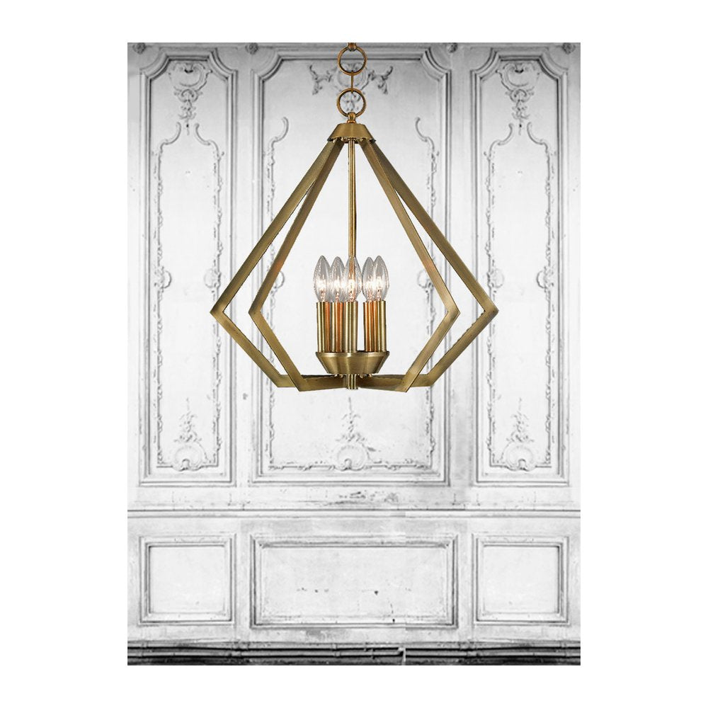 Antiqued Brass Five Light Metal Dimmable Chandelier With Shades HomeRoots