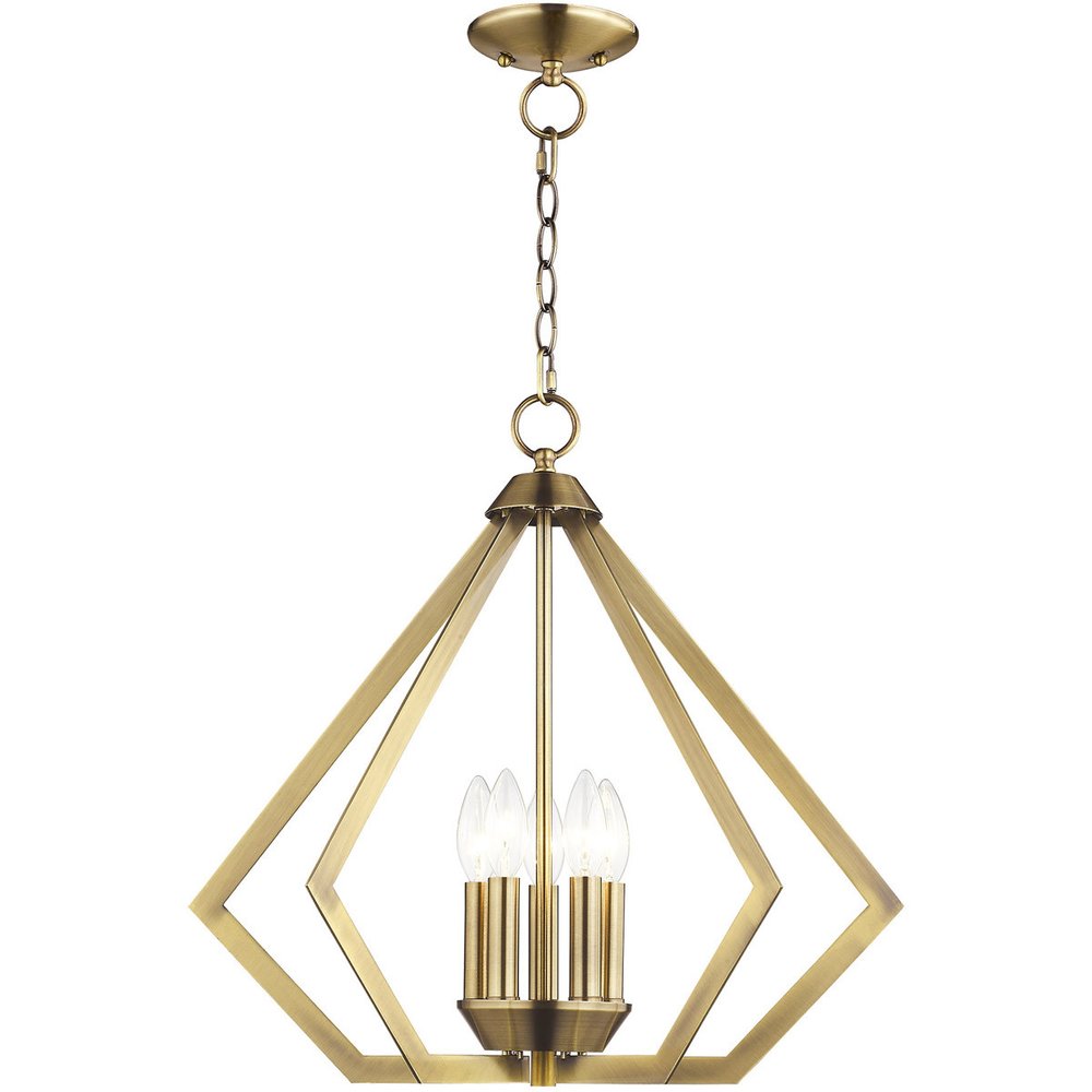 Antiqued Brass Five Light Metal Dimmable Chandelier With Shades HomeRoots