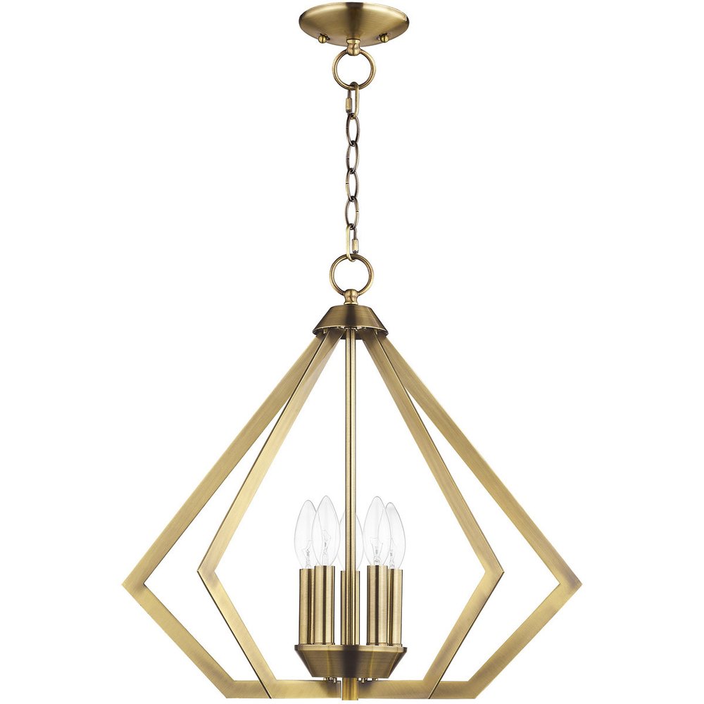 Antiqued Brass Five Light Metal Dimmable Chandelier With Shades HomeRoots