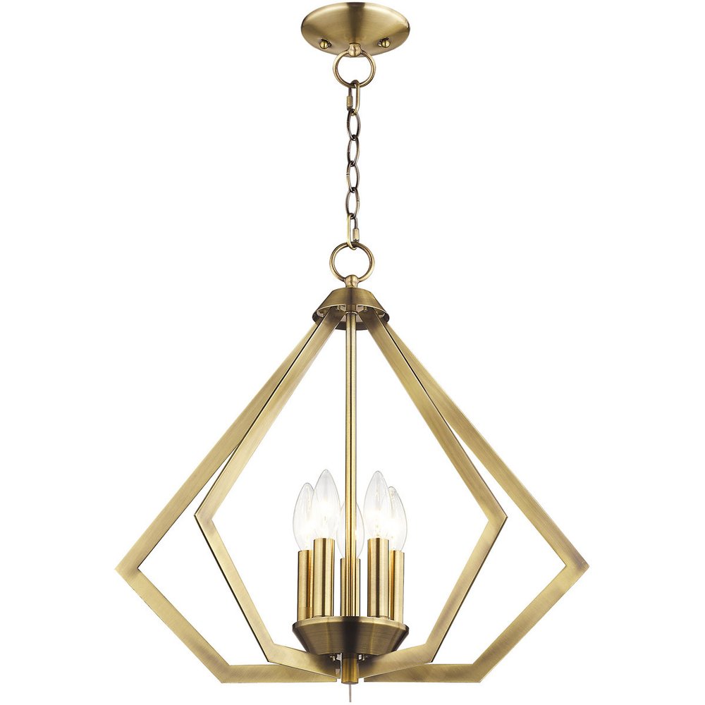Antiqued Brass Five Light Metal Dimmable Chandelier With Shades HomeRoots