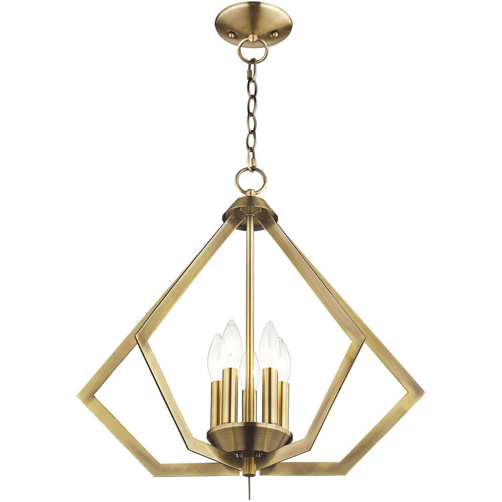 Antiqued Brass Five Light Metal Dimmable Chandelier With Shades HomeRoots