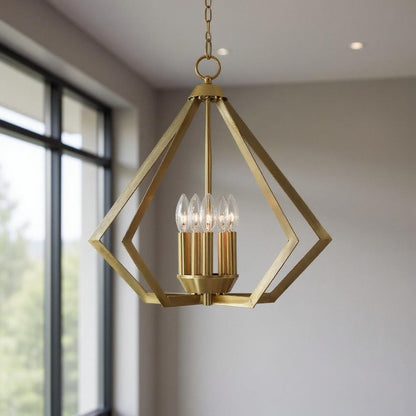 Antiqued Brass Five Light Metal Dimmable Chandelier With Shades HomeRoots