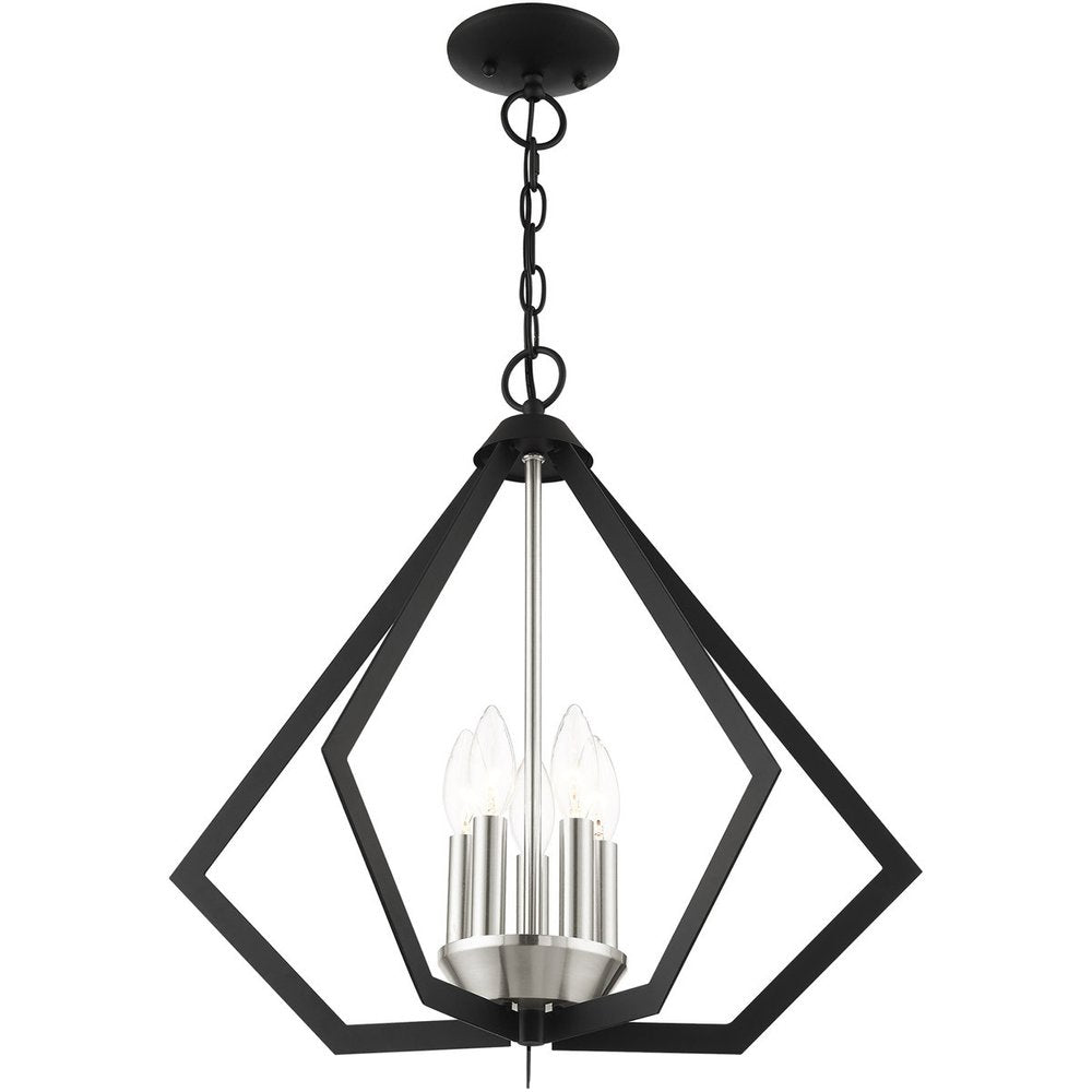 Black Five Light Metal Dimmable Chandelier With Shades HomeRoots