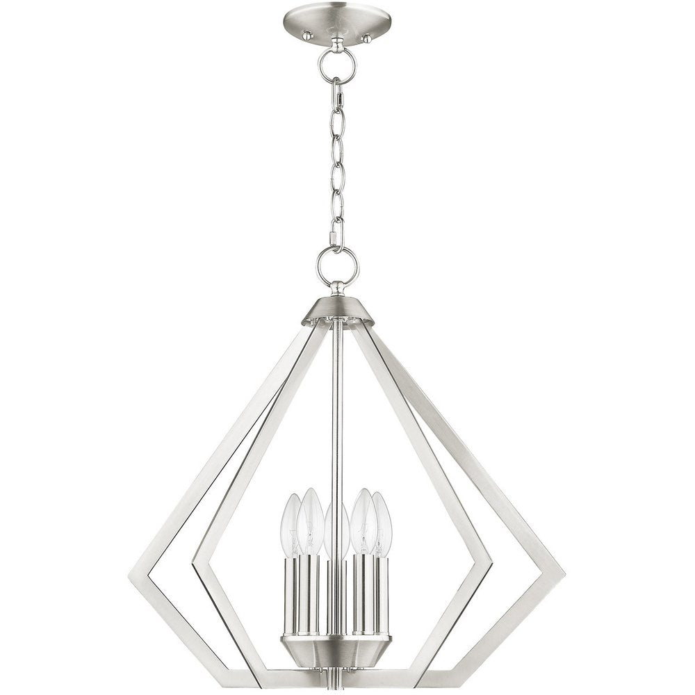 Nickel Five Light Metal Dimmable Chandelier With Shades HomeRoots