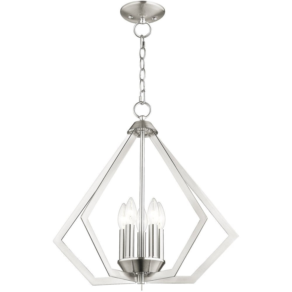 Nickel Five Light Metal Dimmable Chandelier With Shades HomeRoots