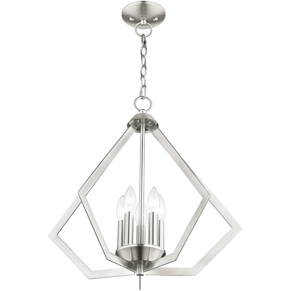 Nickel Five Light Metal Dimmable Chandelier With Shades HomeRoots