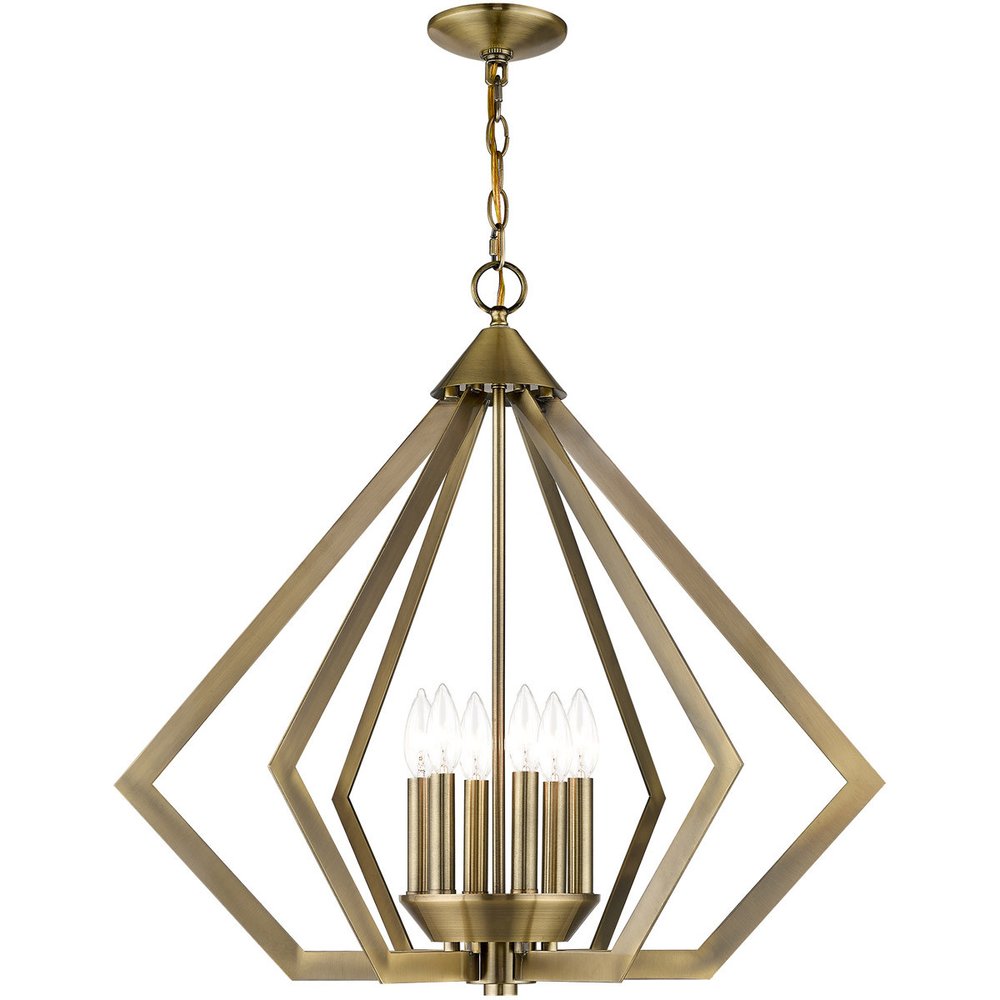 Antiqued Brass Six Light Metal Dimmable Chandelier With Shades HomeRoots