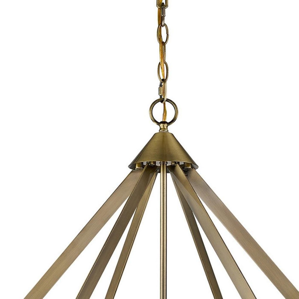 Antiqued Brass Six Light Metal Dimmable Chandelier With Shades HomeRoots