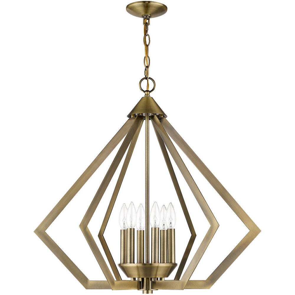 Antiqued Brass Six Light Metal Dimmable Chandelier With Shades HomeRoots