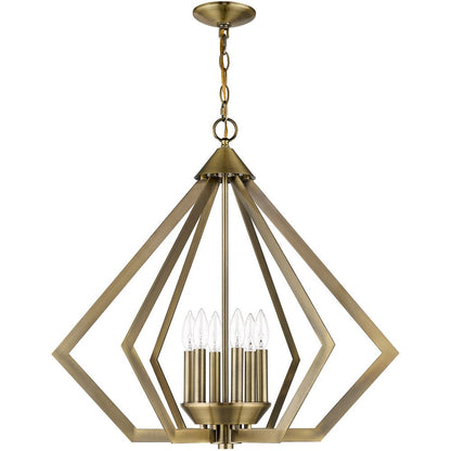 Antiqued Brass Six Light Metal Dimmable Chandelier With Shades HomeRoots