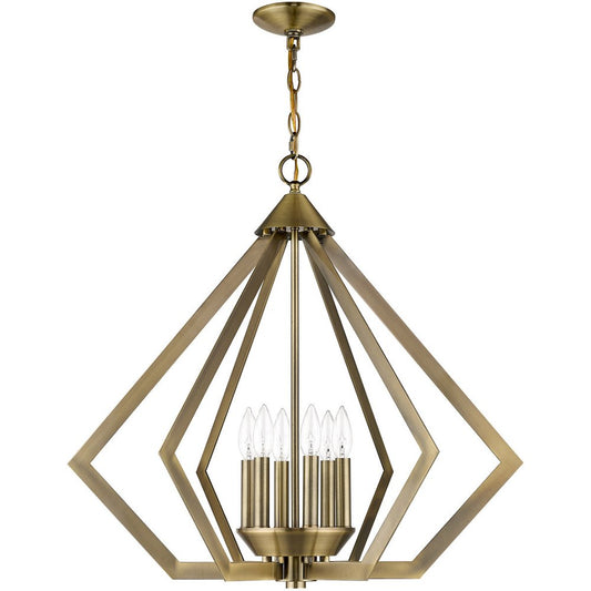 Antiqued Brass Six Light Metal Dimmable Chandelier With Shades HomeRoots