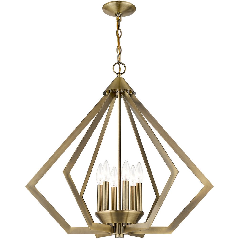 Antiqued Brass Six Light Metal Dimmable Chandelier With Shades HomeRoots