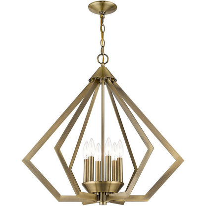 Antiqued Brass Six Light Metal Dimmable Chandelier With Shades HomeRoots