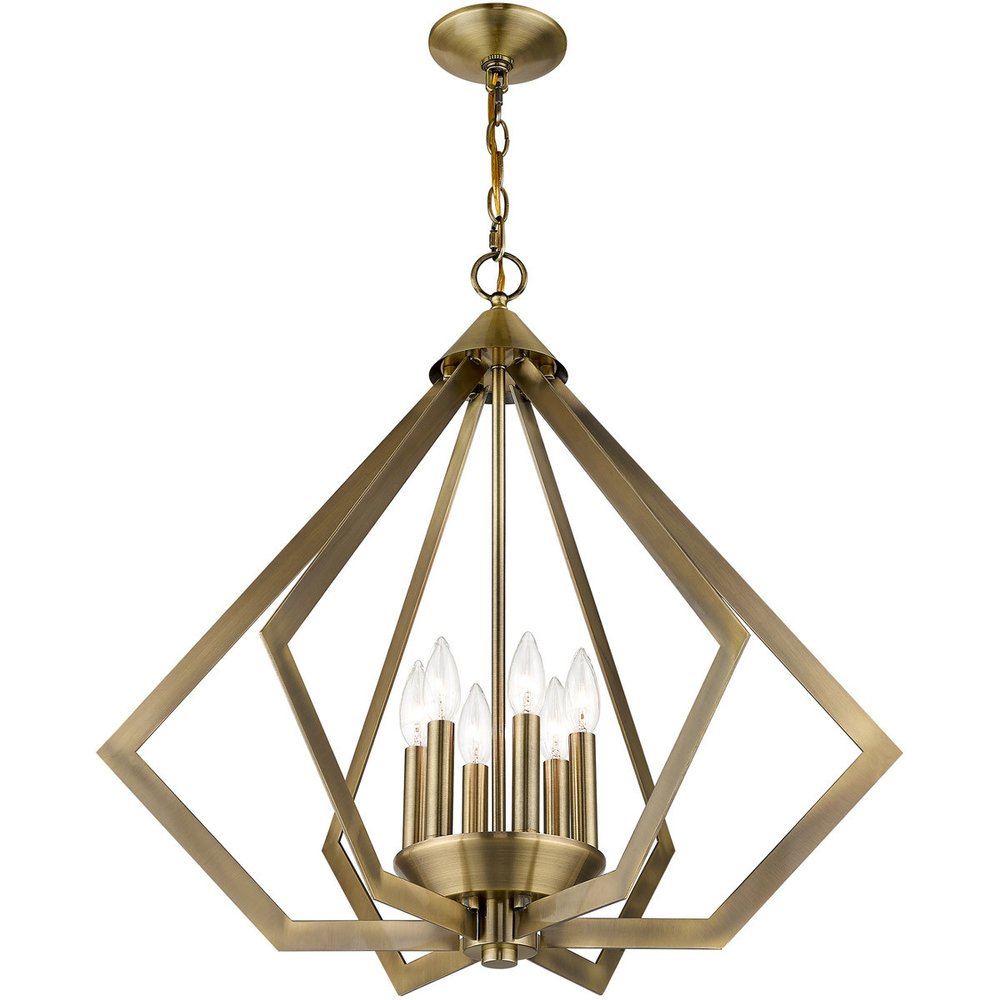 Antiqued Brass Six Light Metal Dimmable Chandelier With Shades HomeRoots