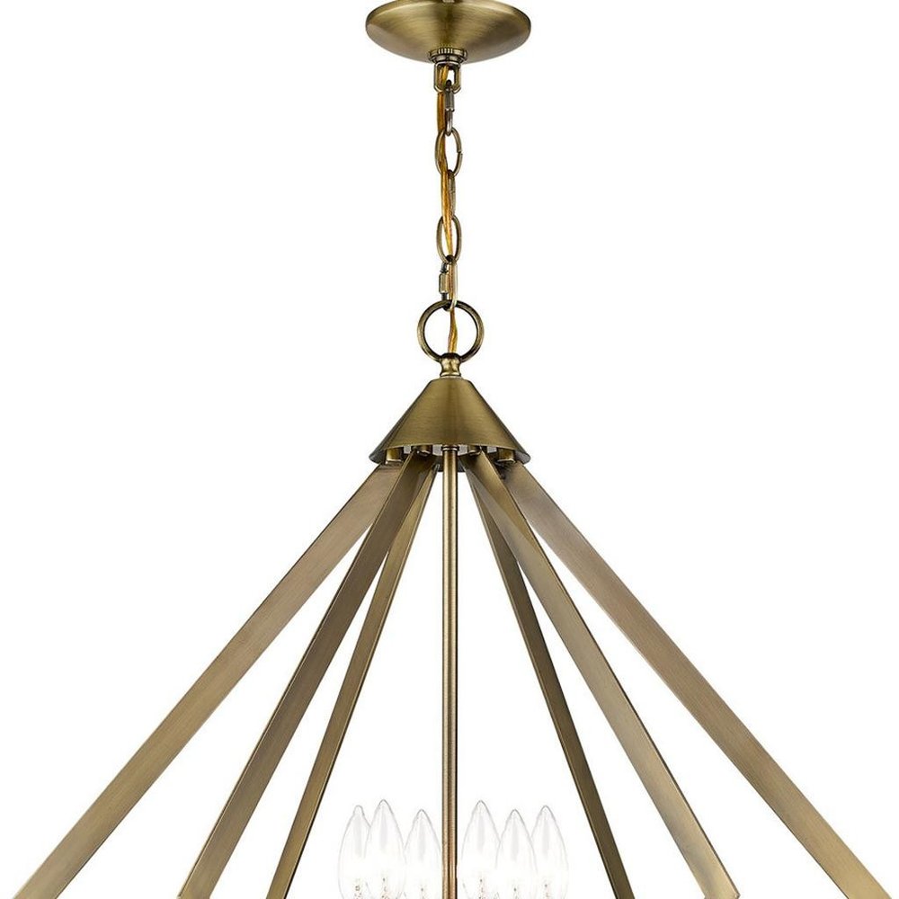 Antiqued Brass Six Light Metal Dimmable Chandelier With Shades HomeRoots