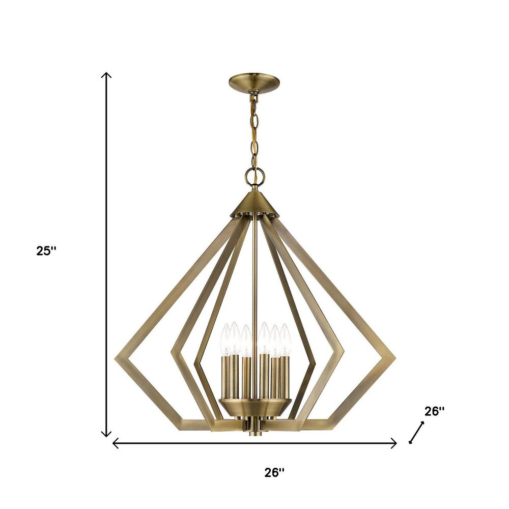 Antiqued Brass Six Light Metal Dimmable Chandelier With Shades HomeRoots