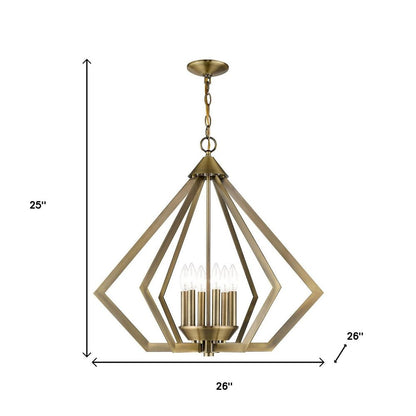Antiqued Brass Six Light Metal Dimmable Chandelier With Shades HomeRoots