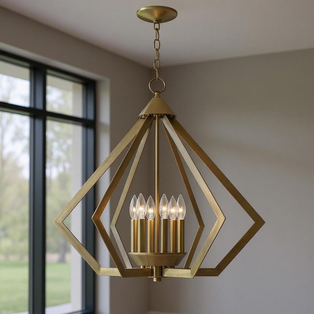 Antiqued Brass Six Light Metal Dimmable Chandelier With Shades HomeRoots