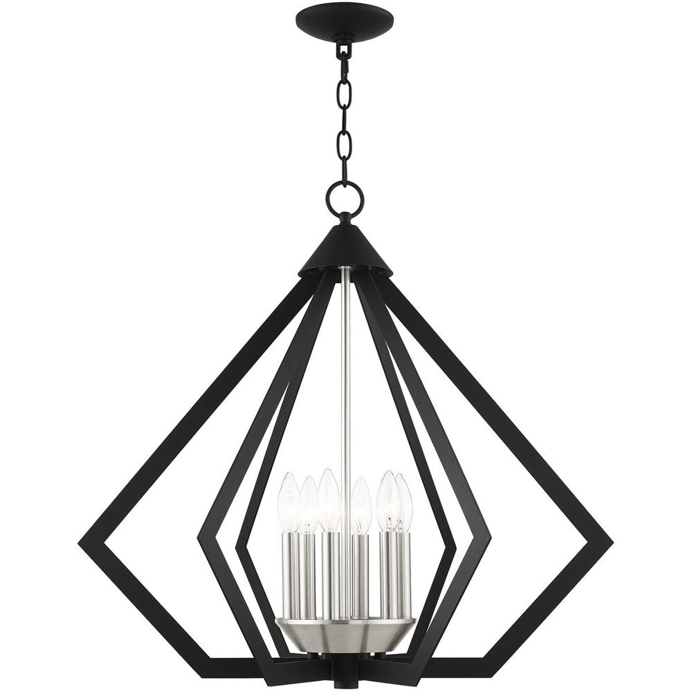 Black Six Light Metal Dimmable Chandelier With Shades HomeRoots